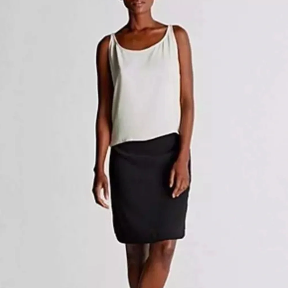 Eileen Fisher Tropical Suiting Silk Panel Skirt Black XL